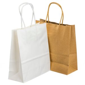 Brown White Paper carrier bags twisted handles Kraft Bags Eco Bags packs of 50